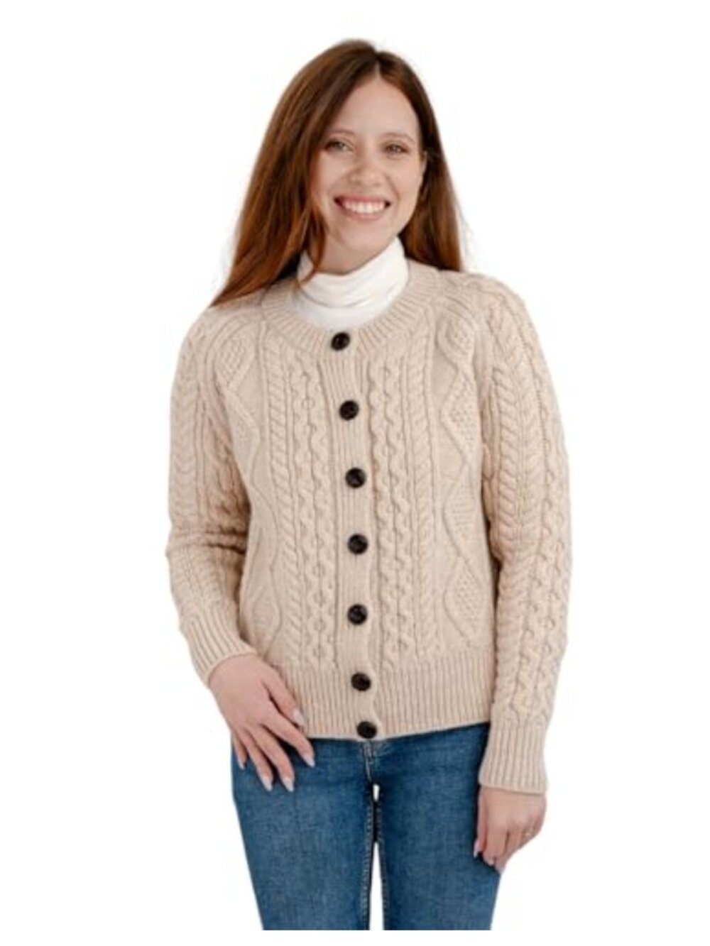 100% Merino Wool Cable Knit Cardigan Sweater Made in Ireland